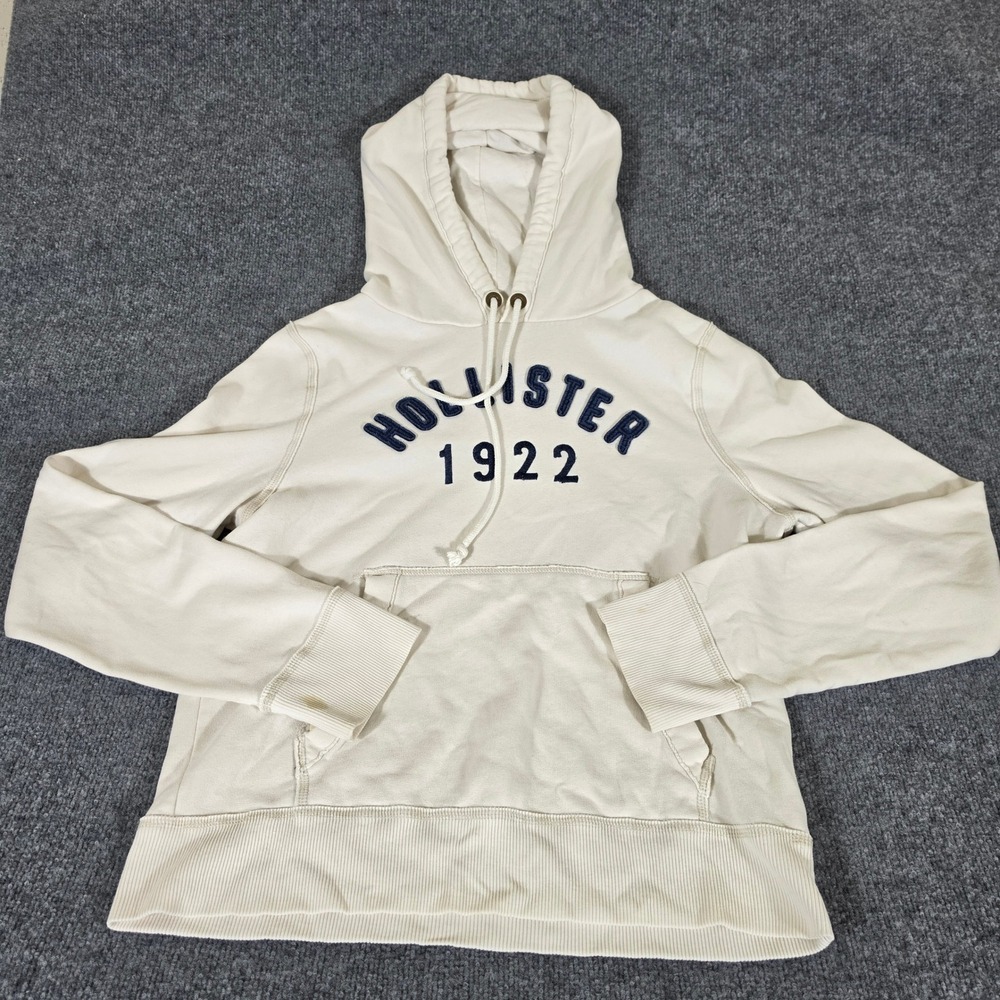 2000s Hollister 1922 Cream Pullover Hoodie Mens XL Off White Graphic Sweatshirt